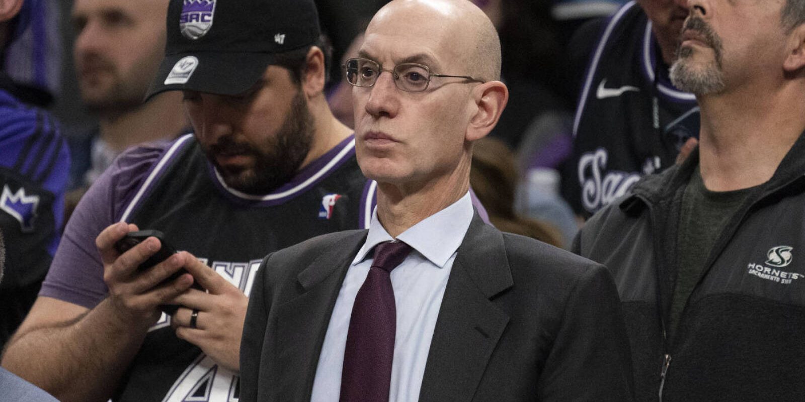 April 17, 2023; Sacramento, California, USA; NBA commissioner Adam Silver during the fourth quarter in game two of the first round of the 2023 NBA playoffs between the Sacramento Kings and the Golden State Warriors at Golden 1 Center. Mandatory Credit: Kyle Terada-USA TODAY Sports