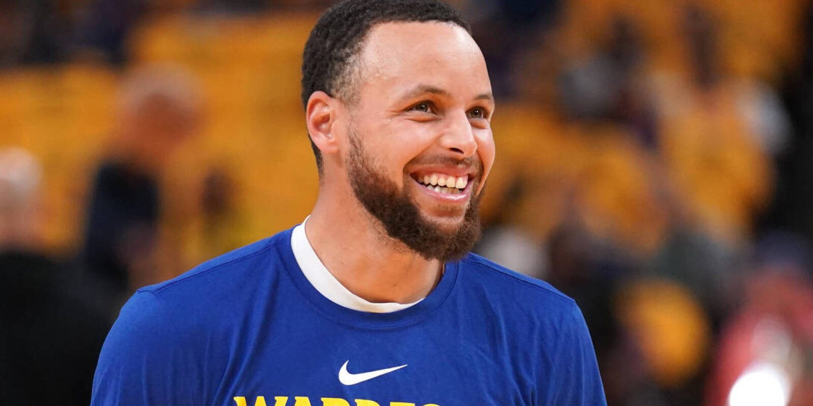 Apr 28, 2023; San Francisco, California, USA; Golden State Warriors guard Stephen Curry (30) smiles during warmups against the Sacramento Kings during game six of the 2023 NBA playoffs at the Chase Center. Mandatory Credit: Cary Edmondson-USA TODAY Sports