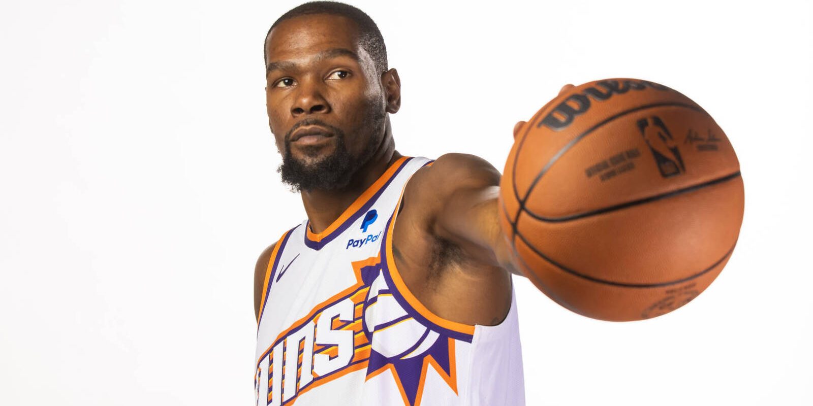 Oct 2, 2023; Phoenix, AZ, USA; Phoenix Suns forward Kevin Durant poses for a portrait during media day at Footprint Center. Mandatory Credit: Mark J. Rebilas-USA TODAY Sports