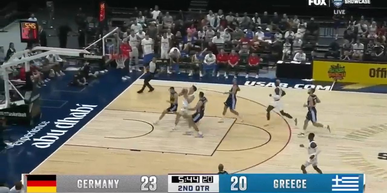 Franz Wagner goes coast-to-coast for the bucket and the foul, extending Germany's lead vs. Greece