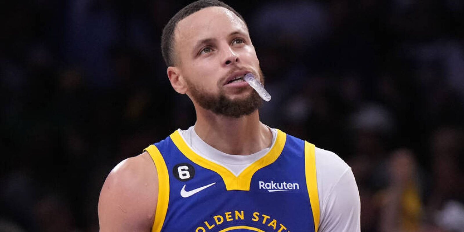 May 8, 2023; Los Angeles, California, USA; Golden State Warriors guard Stephen Curry (30) reacts against the Los Angeles Lakers in the second half of game four of the 2023 NBA playoffs at Crypto.com Arena. Mandatory Credit: Kirby Lee-USA TODAY Sports